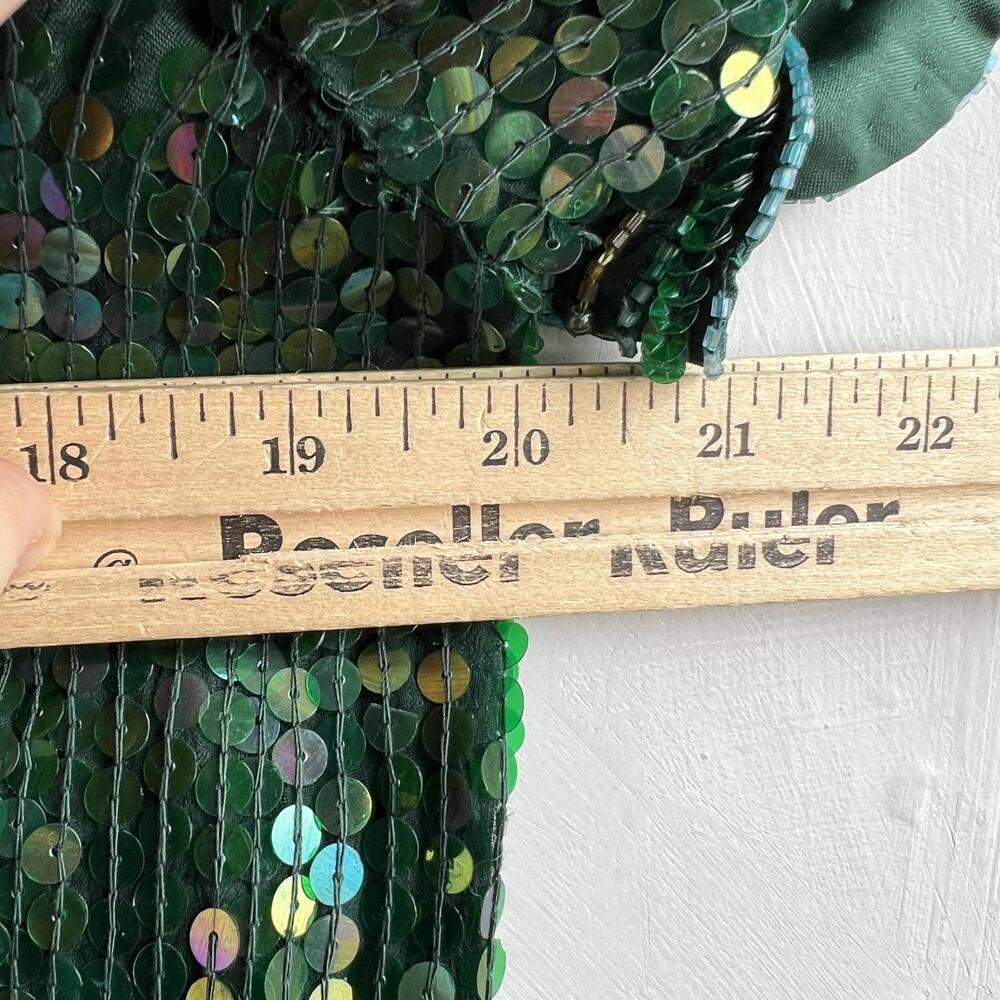Vintage Braemar Silk Sequin Beaded Top Green 80s Evening M - Picture 10 of 14